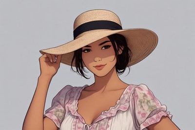 Asian woman wearing wide-brim hat