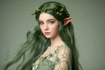 Beautiful elf woman with green hair