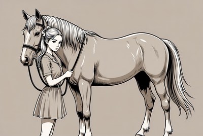 Girl hugging horse illustration