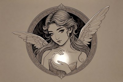 Angel girl holding glowing orb