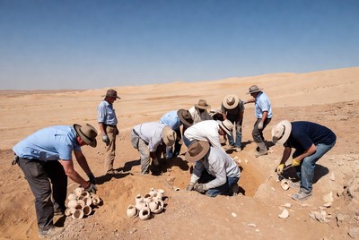 Archaeologists Excavating Pottery in Desert