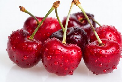 Fresh Red Cherries with Water Droplets