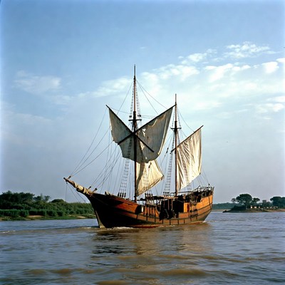 Sailing Ship on River