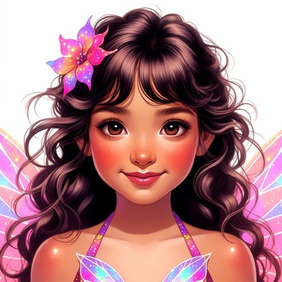 Fairy girl with wings and flower