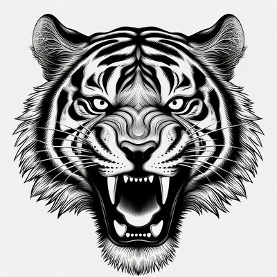 Roaring Tiger Head Illustration