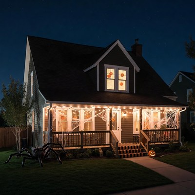 Halloween Decorated House at Night
