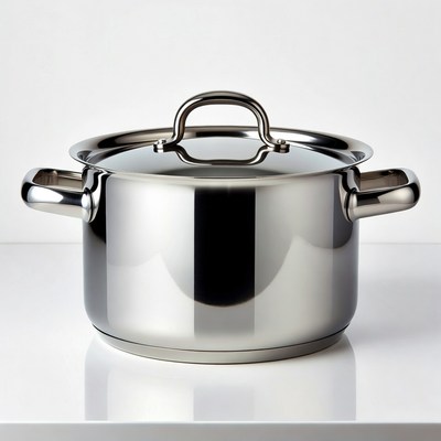 Shiny stainless steel stock pot
