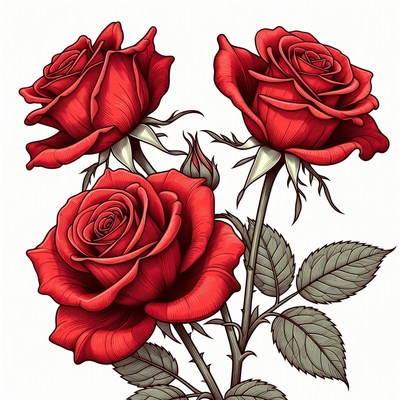 Three Red Roses Illustration