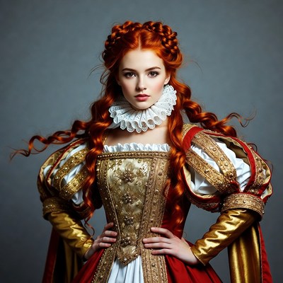 Redhead Woman in Elizabethan Gown