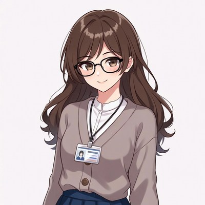 Anime girl with glasses and ID badge