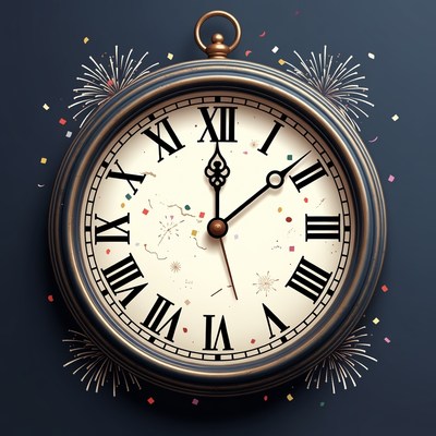 New Year's Clock with Fireworks