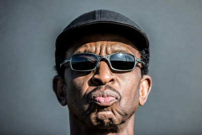 African-American man making duck face