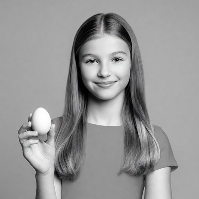Girl holding white egg