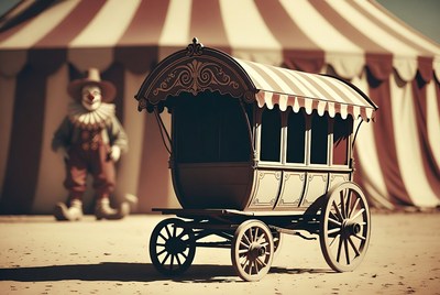 Clown and Circus Wagon Illustration