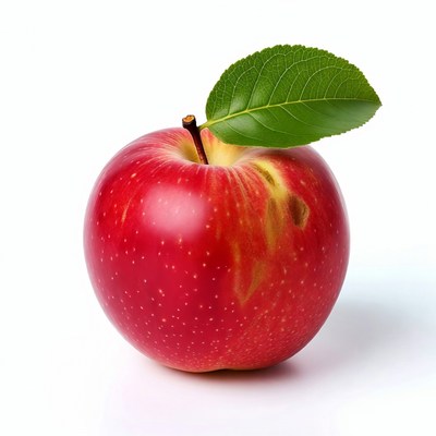 Red apple with green leaf