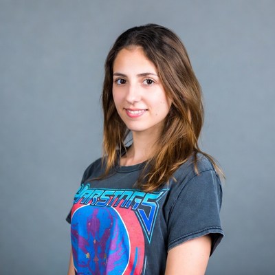 Woman in Starman t-shirt smiling