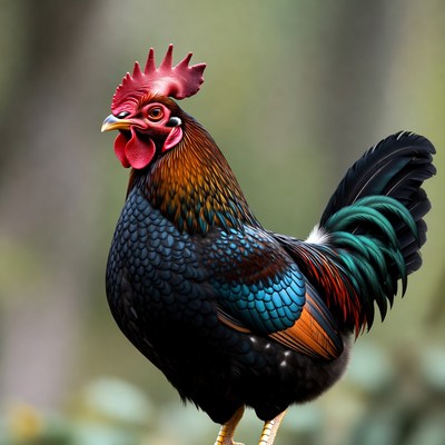 Colorful Rooster Standing in Forest