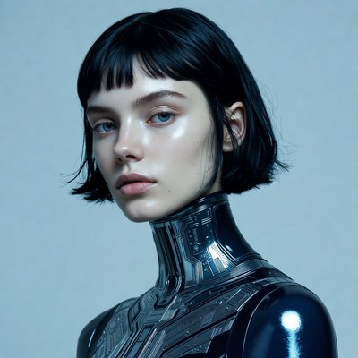 Woman in metallic cyberpunk bodysuit