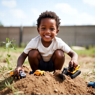 African-American boy playing with toy cars