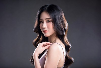 Beautiful Asian woman with long wavy hair