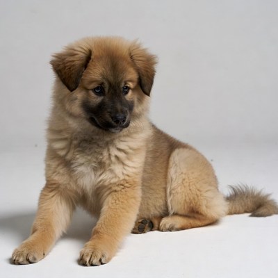 Fluffy Golden Puppy Sitting