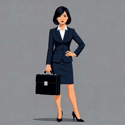 Asian woman in business suit with briefcase