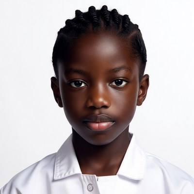 African boy with cornrows wearing white shirt