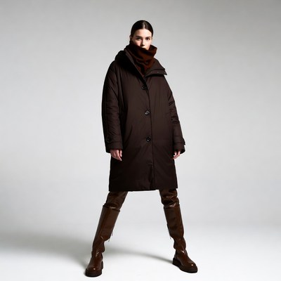Woman in brown hooded coat and leather boots