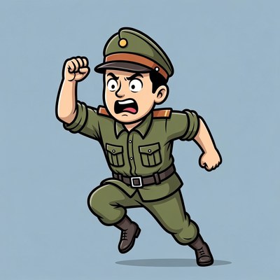 Cartoon soldier running angrily