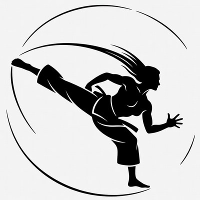 Silhouette of woman kicking in karate