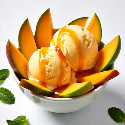 Vanilla Ice Cream with Mango Slices