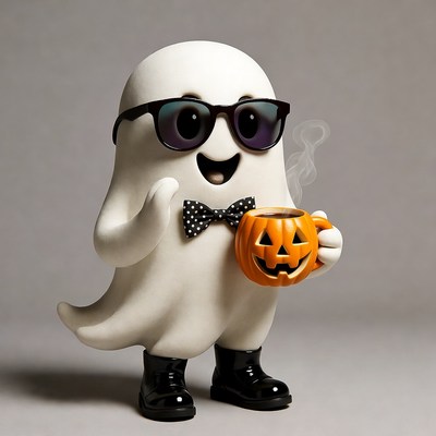 Cute ghost holding pumpkin coffee mug