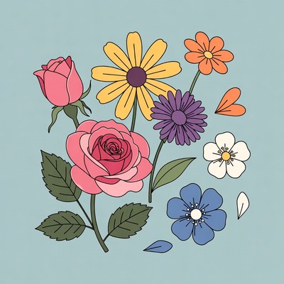 Colorful Flower Bouquet Illustration