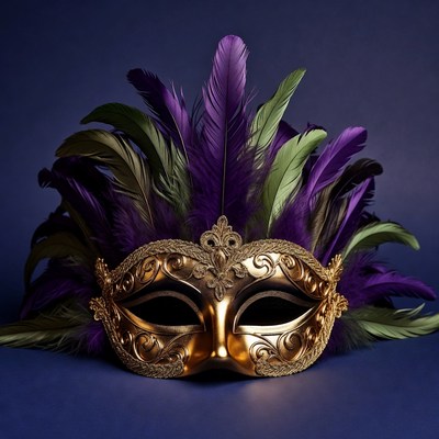 Gold Venetian Mask with Purple Feathers