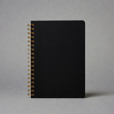 Black notebook with gold spiral binding