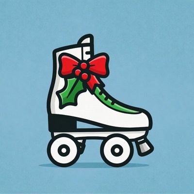 Christmas Holly Roller Skate Illustration
