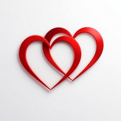 Interlocked Red Hearts on White