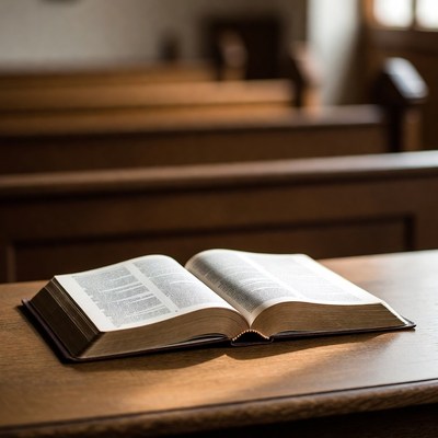 Open Bible on Church Pew