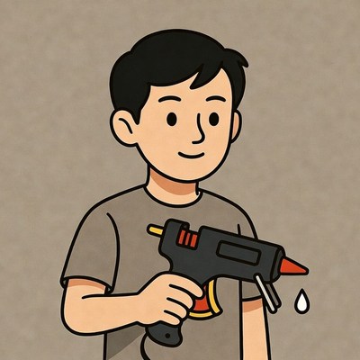 Boy holding glue gun