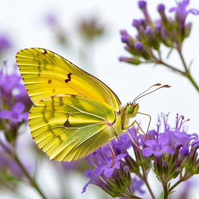 Yellow Butterfly on Purple Flowers