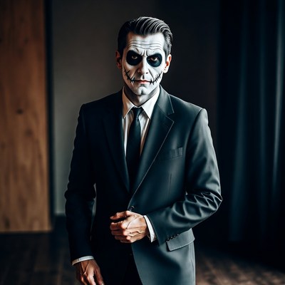 Man in skeleton face paint suit