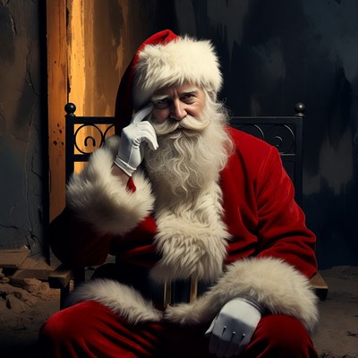 Santa Claus thinking on chair