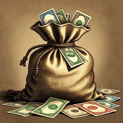 Money Bag Overflowing with Dollars