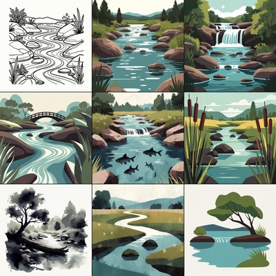 Waterfall and River Illustrations Collection