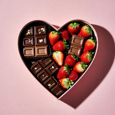 Heart Box of Strawberries and Chocolate