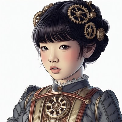 Steampunk Asian girl with gears
