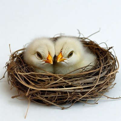 Two fluffy chicks in nest