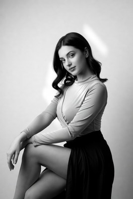 Woman in black dress sitting