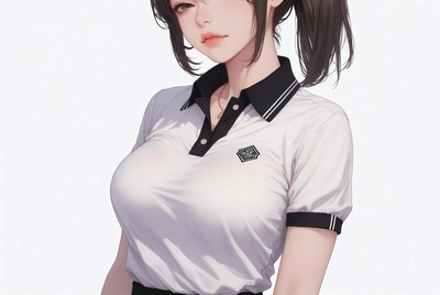 Anime girl in white polo shirt