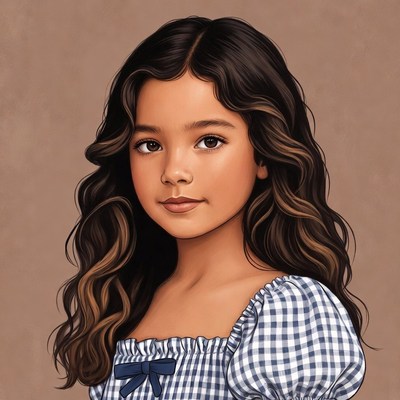 Young girl in checkered dress portrait